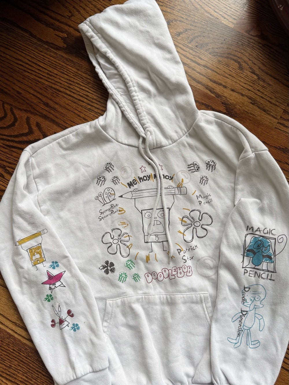 Nickelodeon White Hoodie with Small Multicolor Cartoon Accents